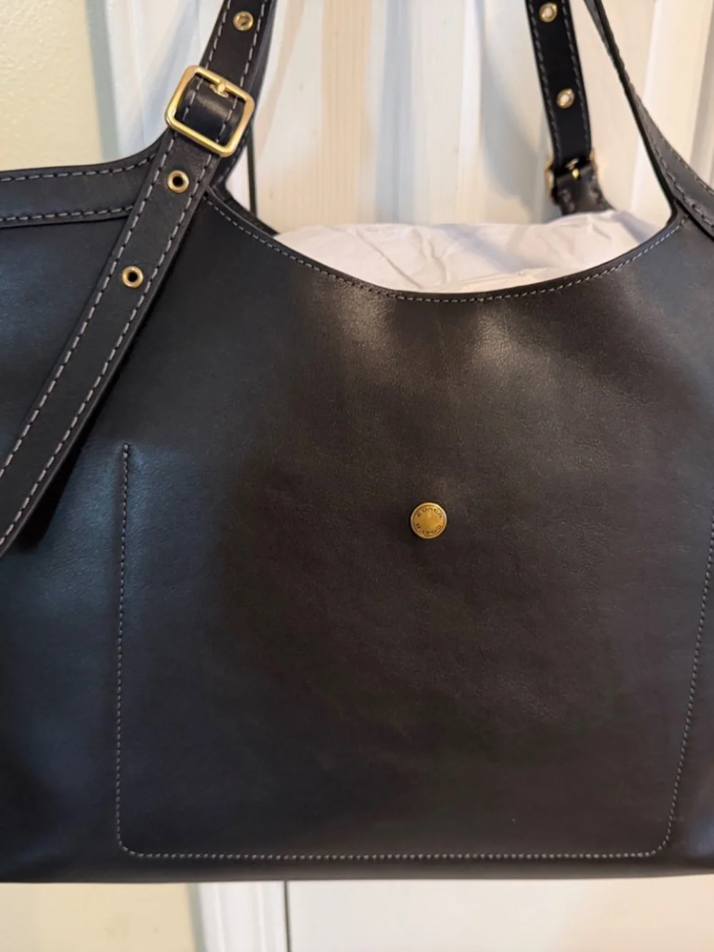 Coach Gramercy Tote in Black Genuine Full Grain Leather